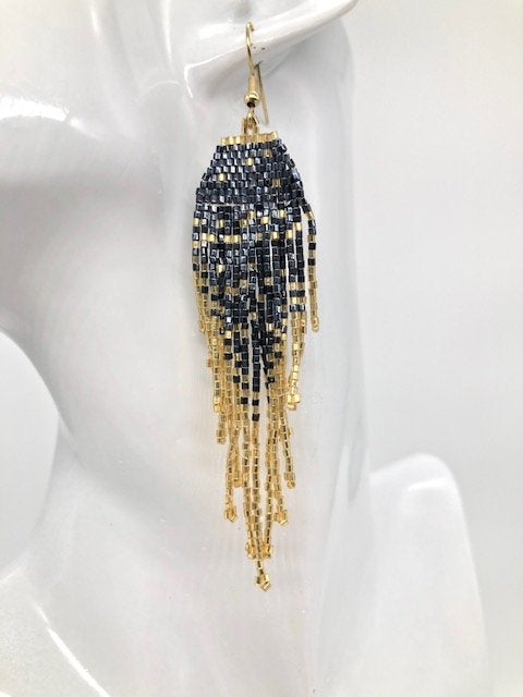 Gunmetal & Gold Shimmer Beaded Earrings