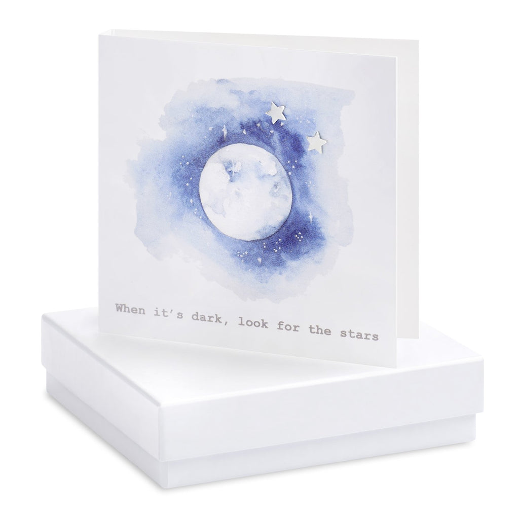 Boxed Moon & Stars Silver Earring Card