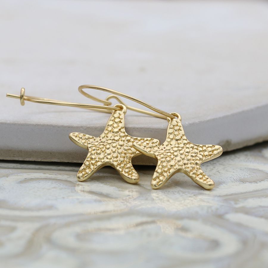 Gold Starfish Hoop Earrings