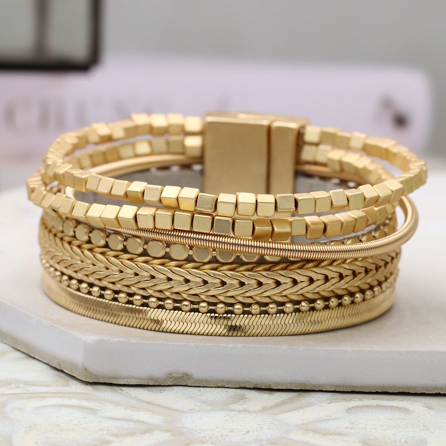 Gold Multi Strand Chain Bead Bracelet