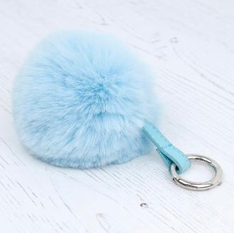 Pale Aqua Faux Fur Pom-Pom Keyring