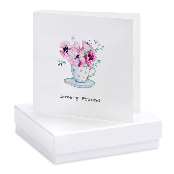 Boxed Tea Cup Friend Silver Earring Card