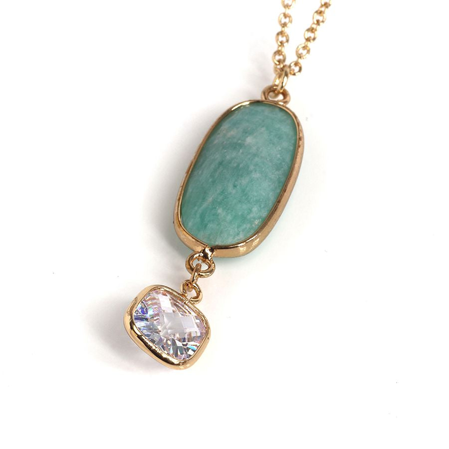 Gold, Aqua & Crystal Drop Necklace