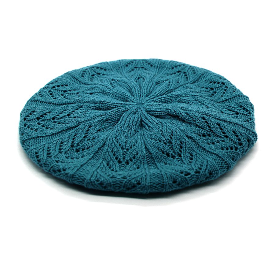 Teal Pointelle Chevron Knitted Beret