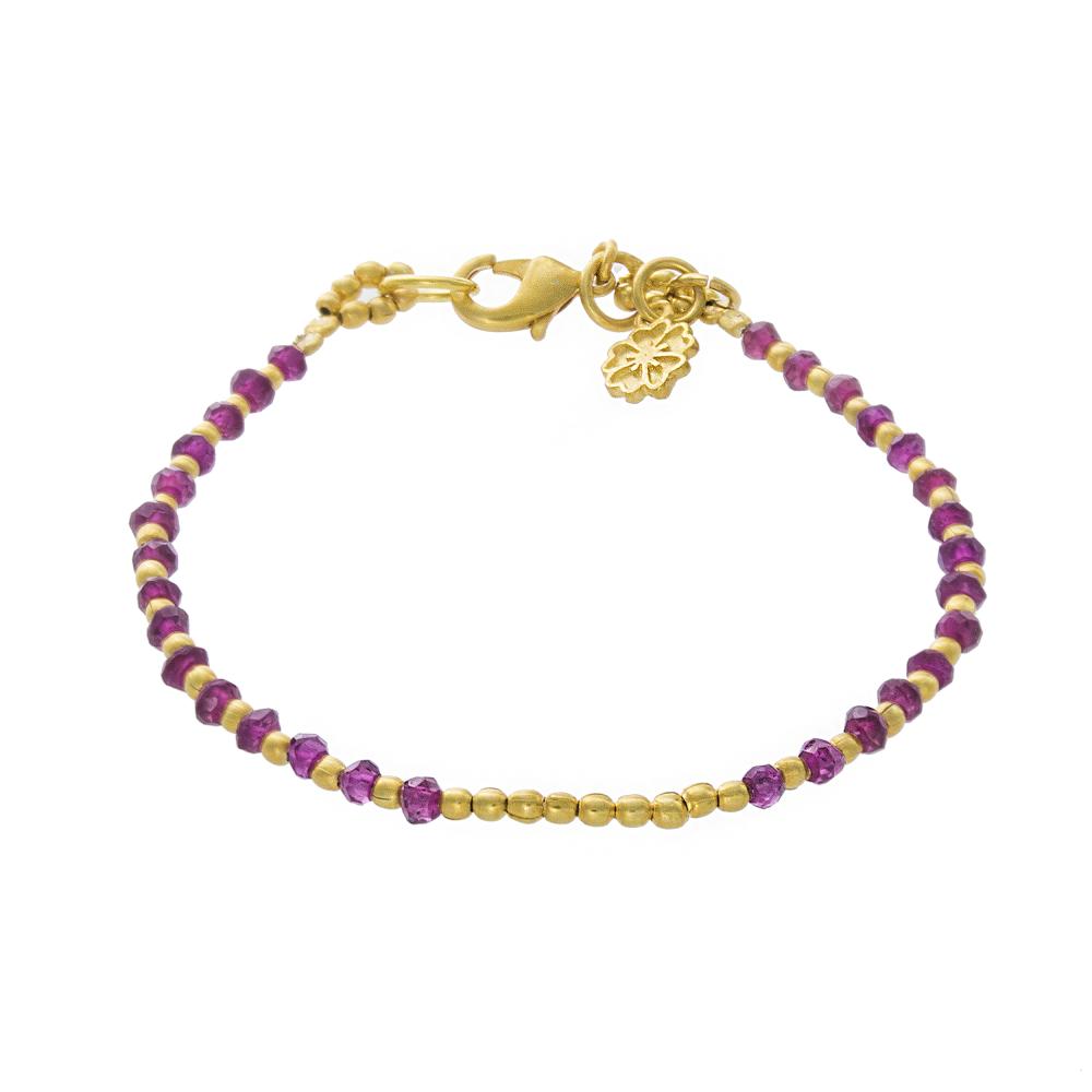 Gold Plated Garnet Sun Disc Bracelet