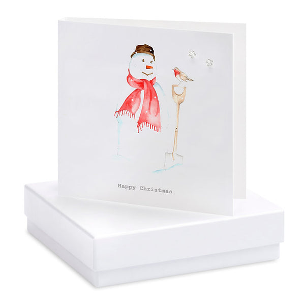 Boxed Christmas Snowman Silver Earring Card