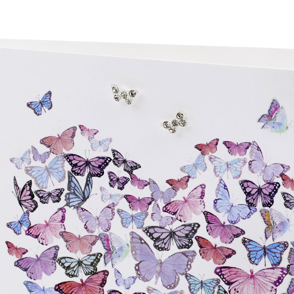 Boxed Butterfly Heart Silver Earring Card