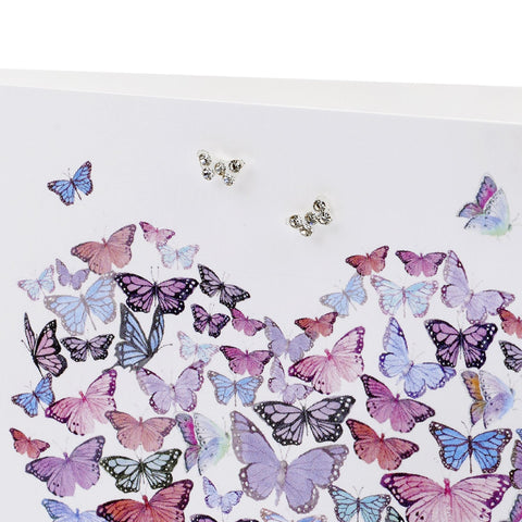 Boxed Butterfly Heart Silver Earring Card