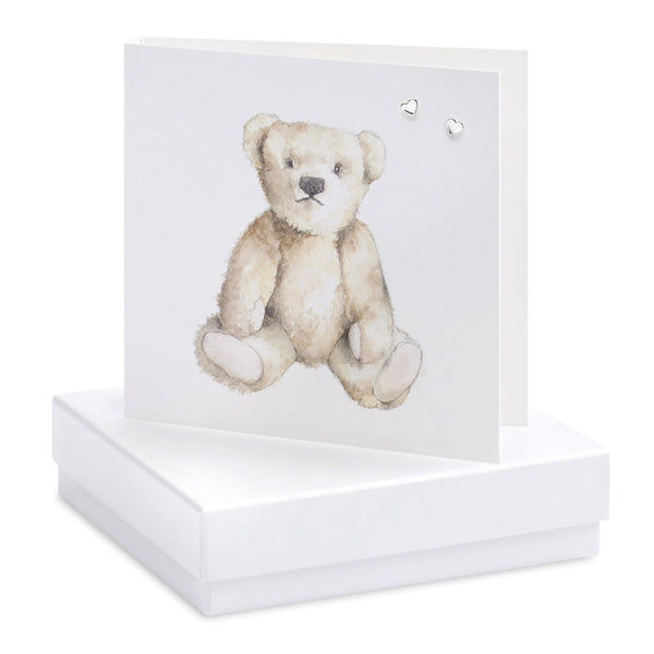 Boxed Teddy Silver Earring Card