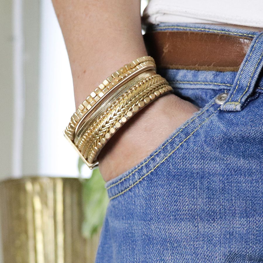 Gold Multi Strand Chain & Bead Bracelet