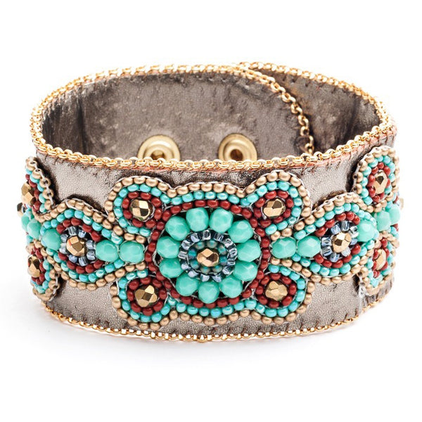 Turquoise & Terracotta Kachina Beaded Cuff