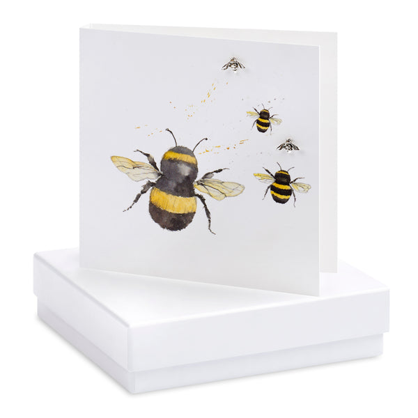 Boxed Bumble Bee Silver Earring Card
