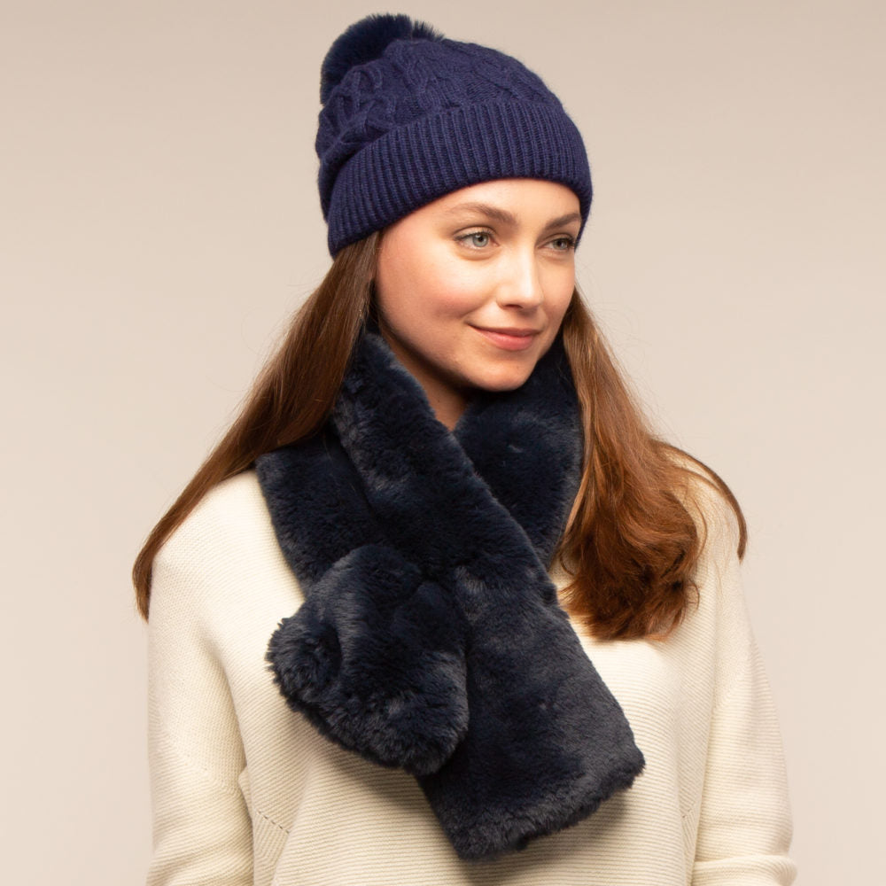 Blue Navy Mia Faux Fur Scarf