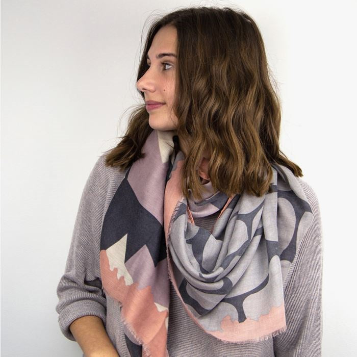 Blush Pink Grey & Ivory Graphic Print Scarf