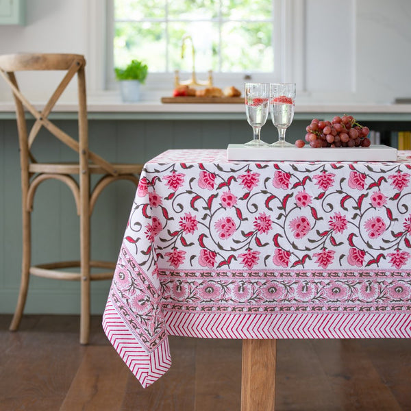 Pink Berry Cotton Hand Block Print Tablecloth