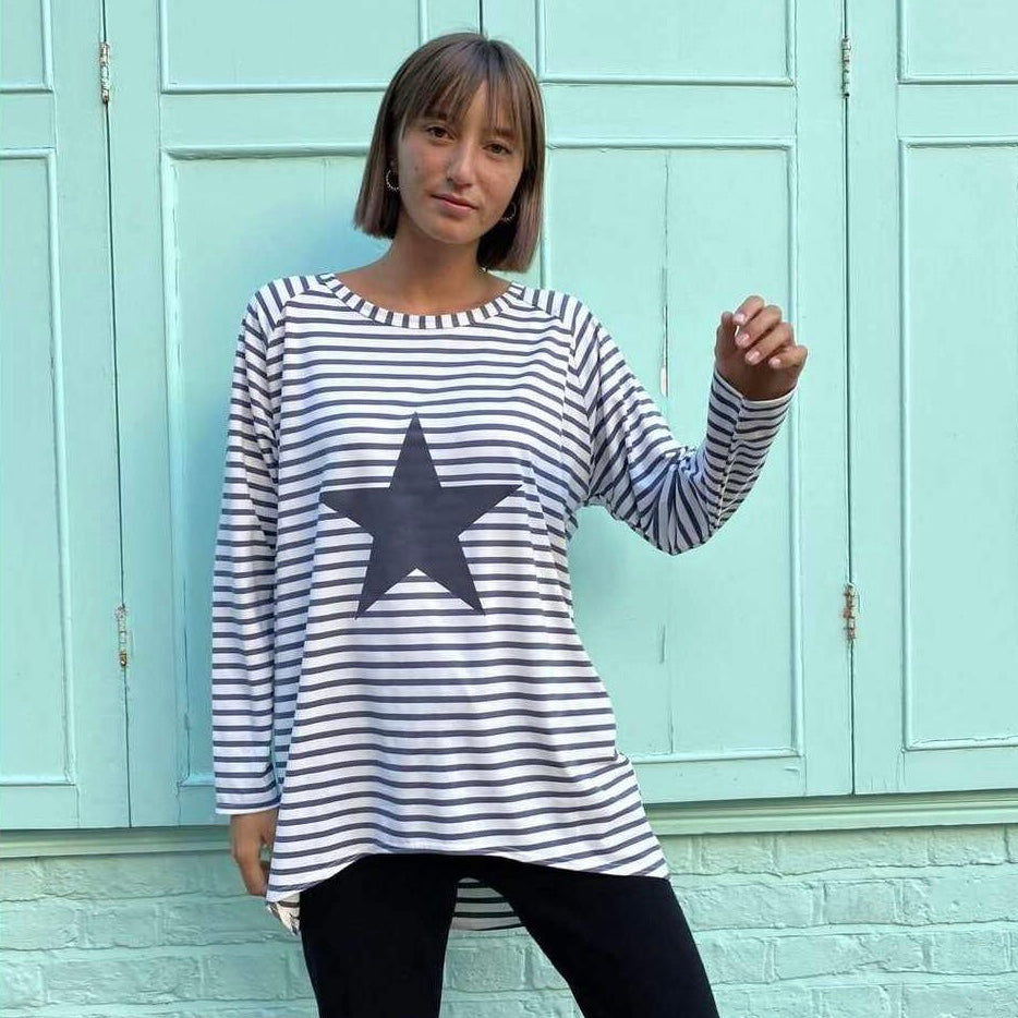 Navy Striped Robyn Top With Giant Star