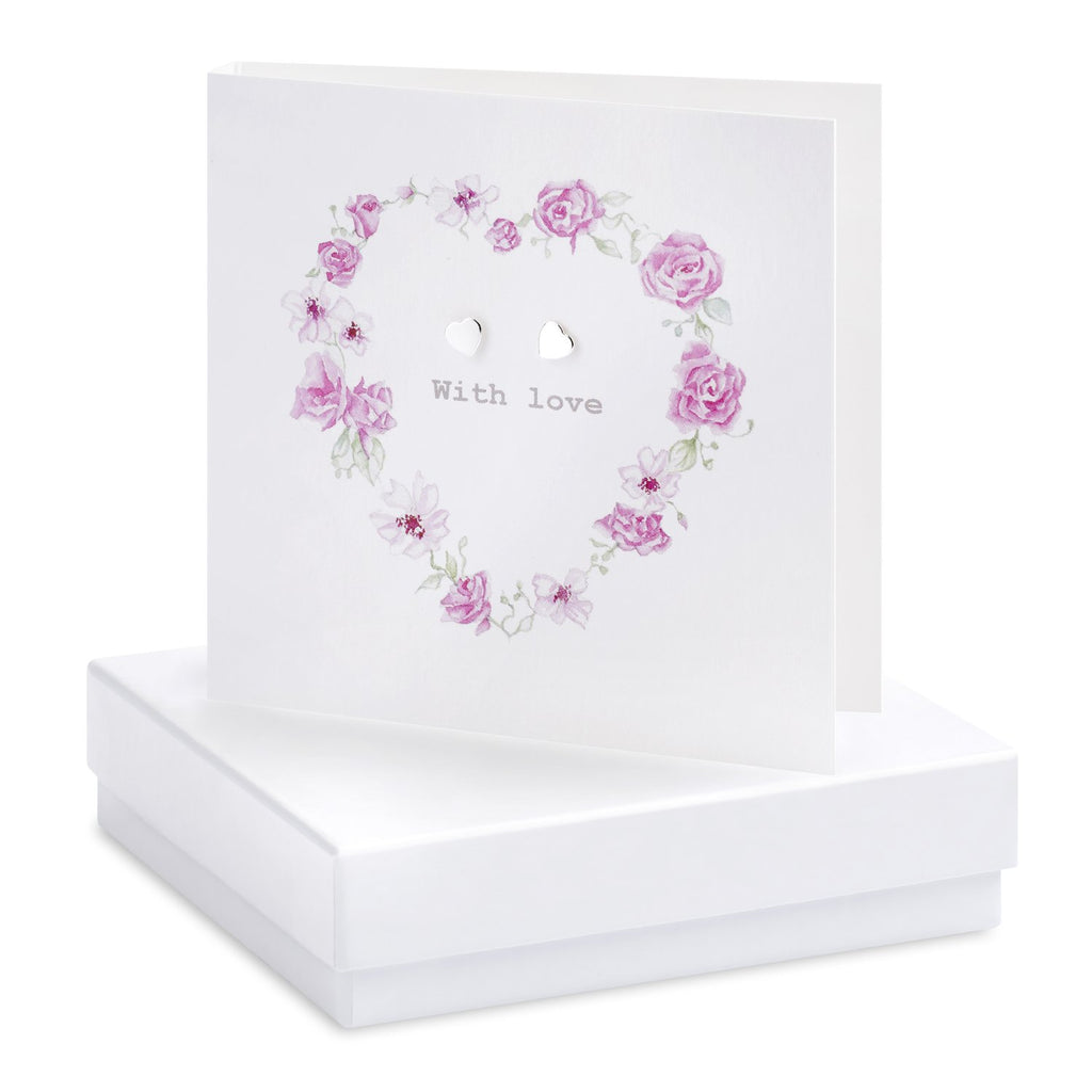 Boxed Floral Heart Wreath Silver Earring Card