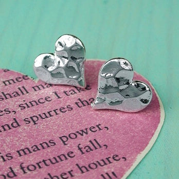 Silver Plated Textured Heart Stud Earrings