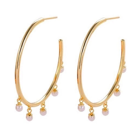 Gold Mia Pearl Hoop Earrings