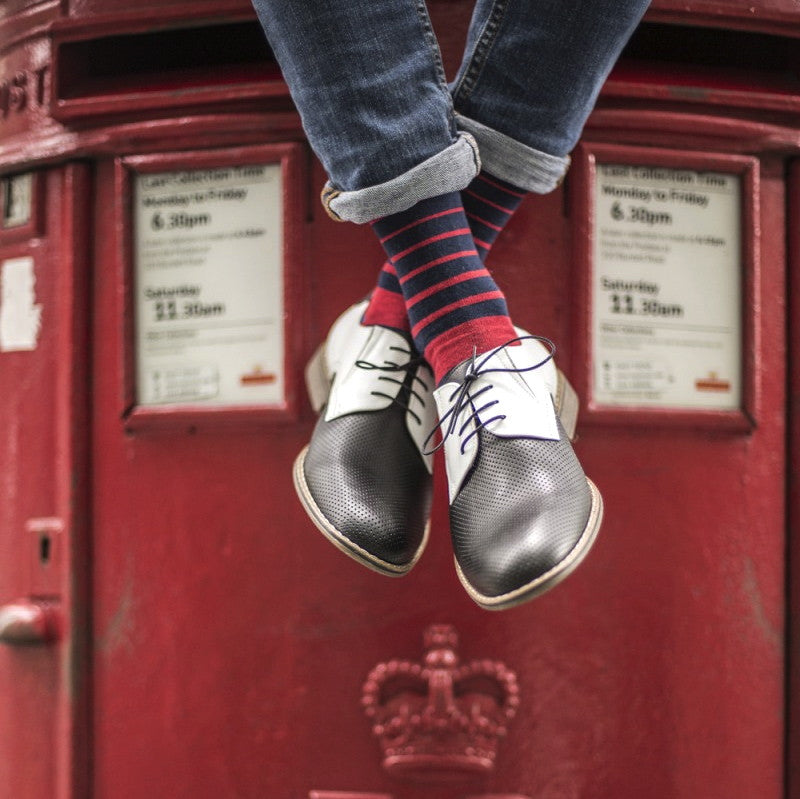 Navy & Red Striped Mens Socks