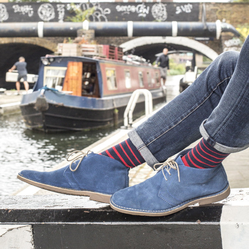 Navy & Red Striped Mens Socks