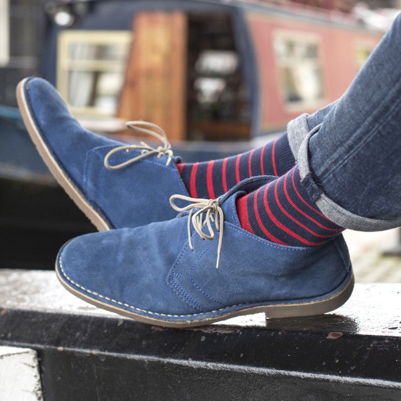 Navy & Red Striped Mens Socks