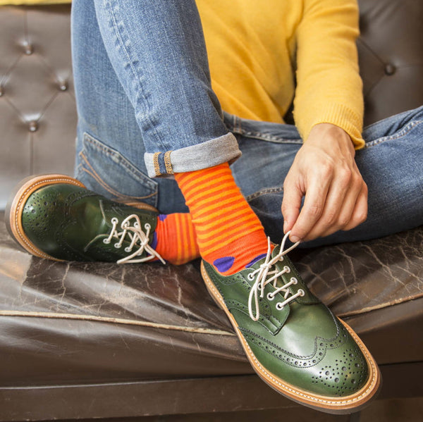 Orange & Purple Spots & Stripes Mens Socks