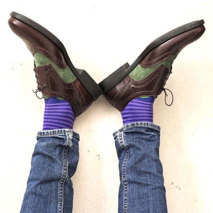 Purple & Green Spot & Stripe Mens Socks