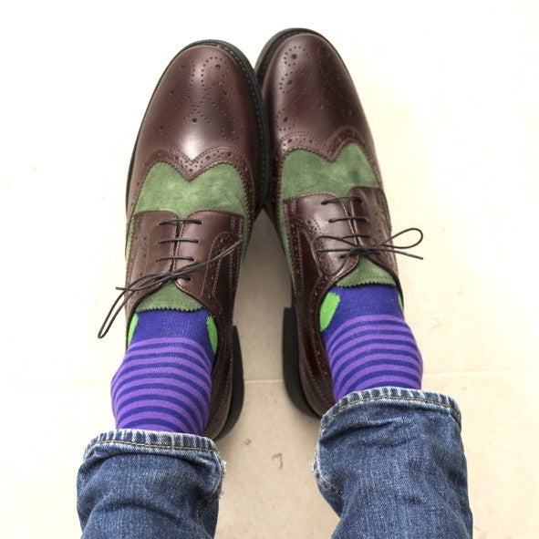 Purple & Green Spot & Stripe Mens Socks