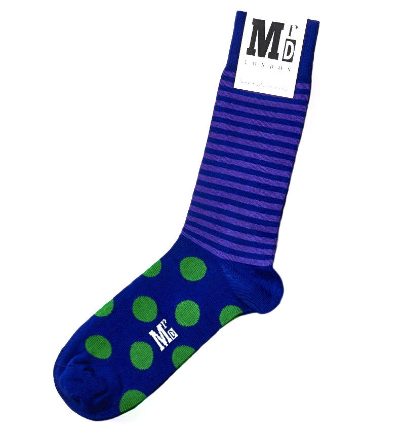 Purple & Green Spot & Stripe Mens Socks