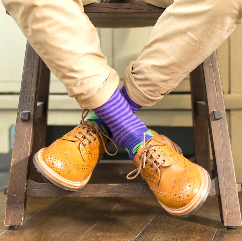 Purple & Green Spot & Stripe Mens Socks