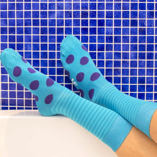 Turquoise & Purple Spots & Stripes Mens Socks