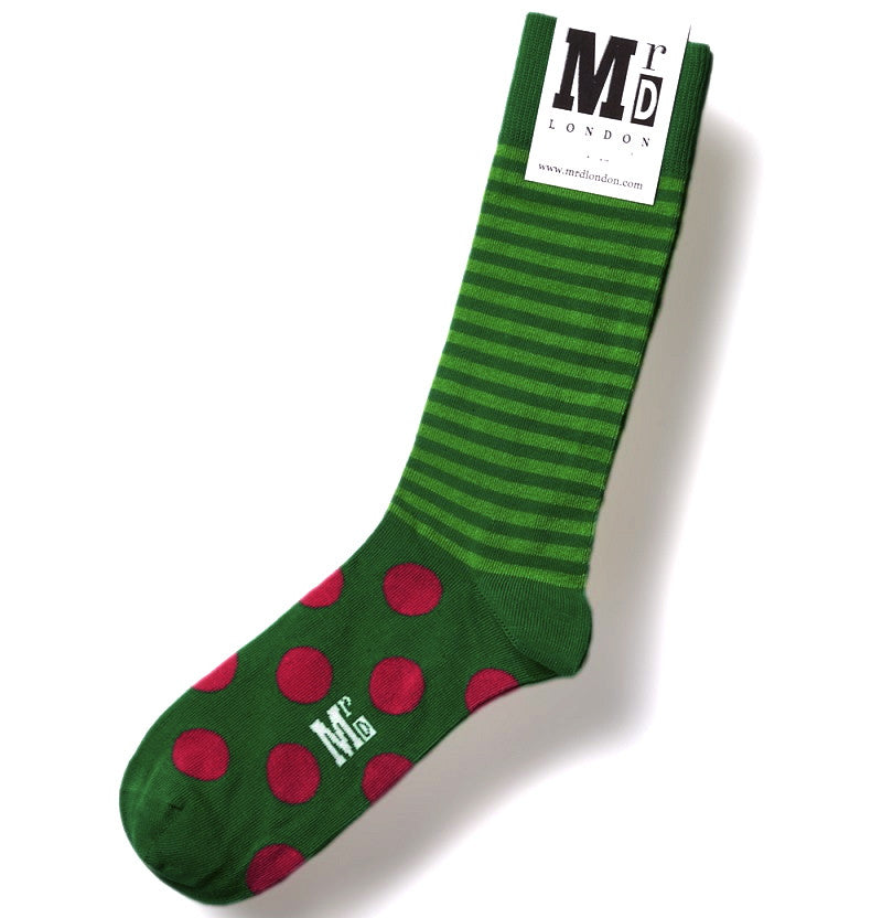 Green & Fuchsia Spots & Stripes Mens Socks