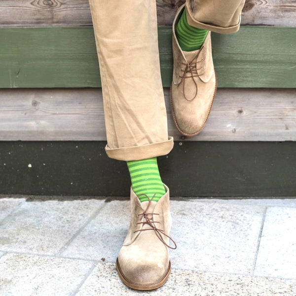 Green & Fuchsia Spots & Stripes Mens Socks