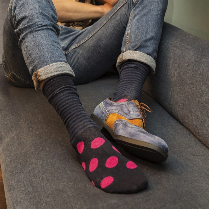 Navy & Fuchsia Spots & Stripes Mens Socks