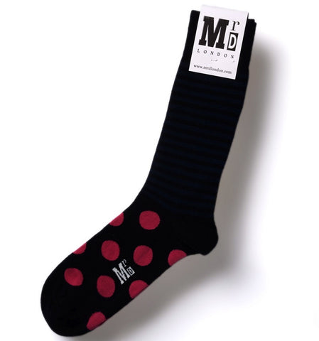 Navy & Fuchsia Spots & Stripes Mens Socks