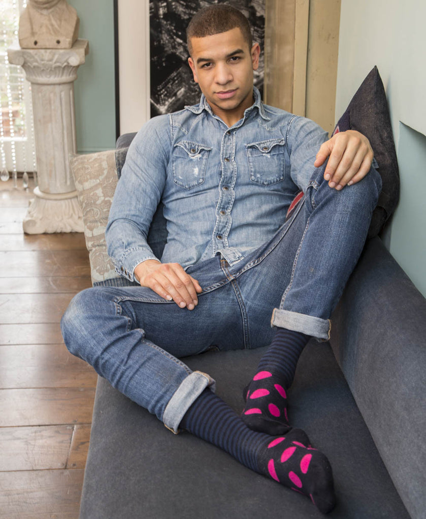 Navy & Fuchsia Spots & Stripes Mens Socks