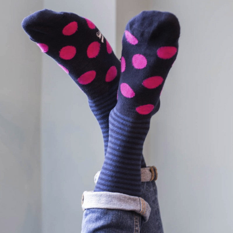 Navy & Fuchsia Spots & Stripes Mens Socks