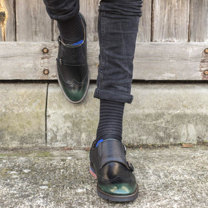 Black & Blue Spot & Stripe Mens Socks