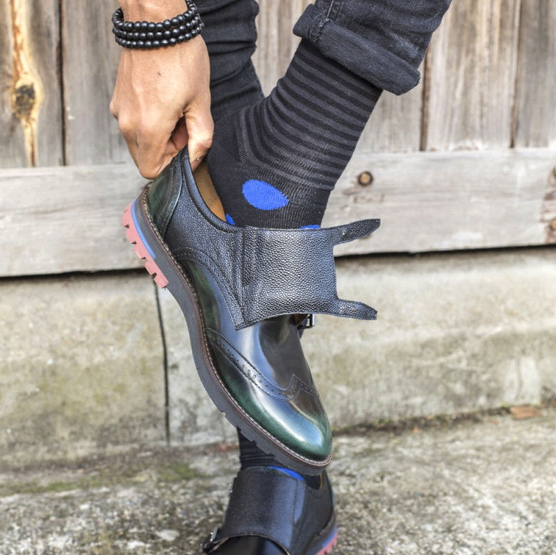 Black & Blue Spot & Stripe Mens Socks