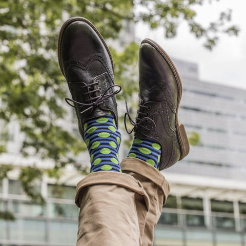Navy Blue & Green Spots & Stripes Mens Socks
