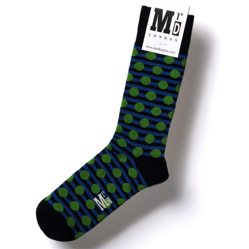 Navy Blue & Green Spots & Stripes Mens Socks