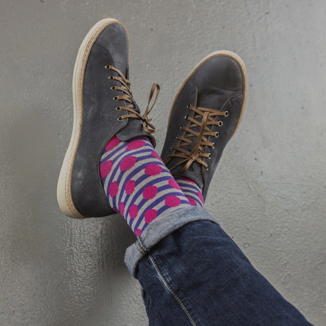 Purple/Pink Spots/Stripes Mens Socks