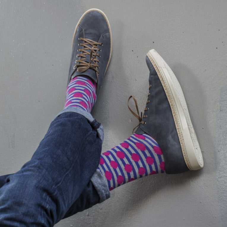 Purple/Pink Spots/Stripes Mens Socks