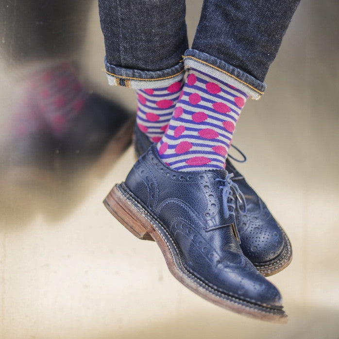 Purple/Pink Spots/Stripes Mens Socks