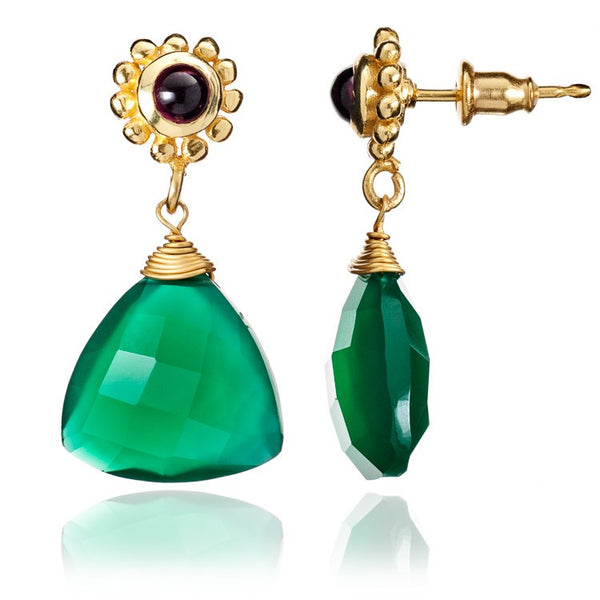 Green Onyx & Garnet Lunar Earrings