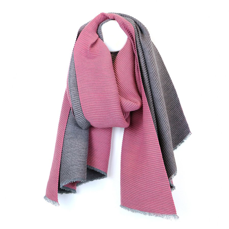 Pink And Grey Pleated Reversible Scarf