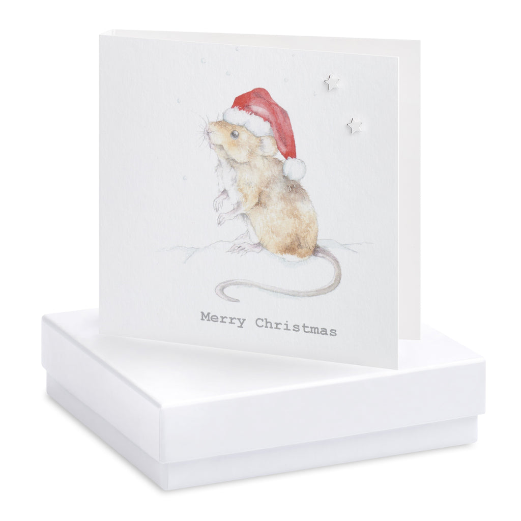 Boxed Christmas Mouse Silver Earring Card