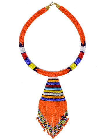 Orange Nala Beaded Maasai Necklace