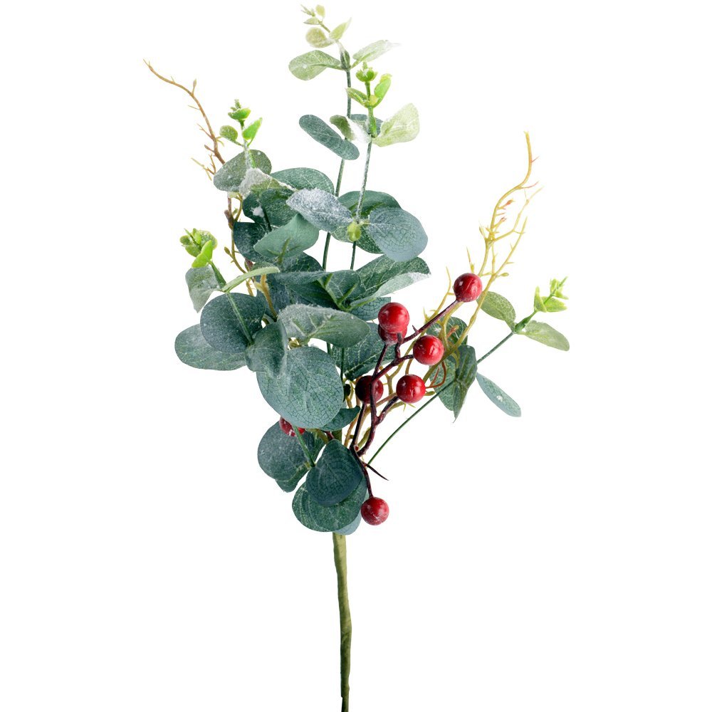 Faux Red Berry and Eucalyptus Sprig